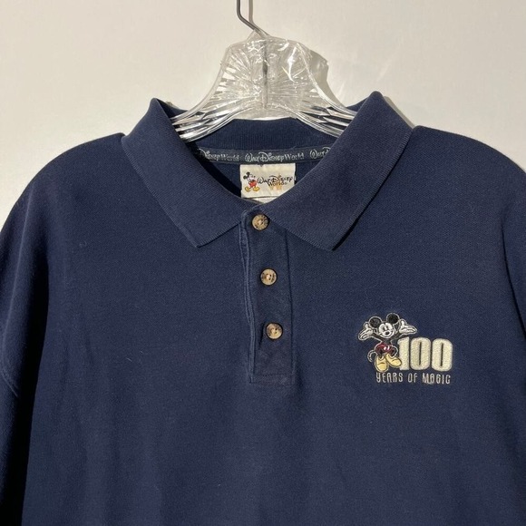 Vintage Walt Disney 100 Years Of Magic Navy Blue Short Sleeve Polo Shirt Mens L - Picture 2 of 7